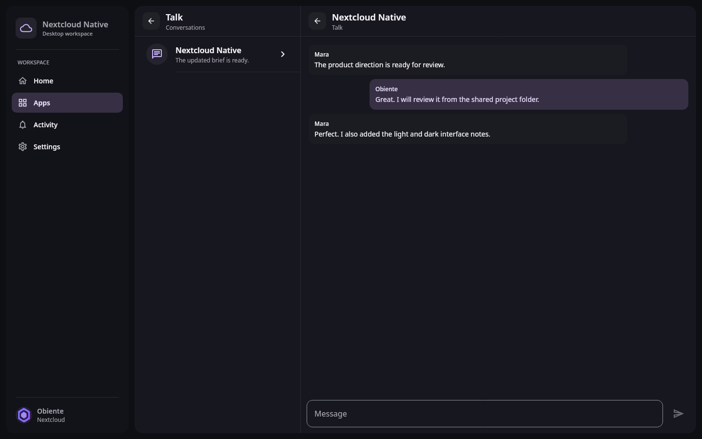 Homepage Conversation workspace: Active conversation