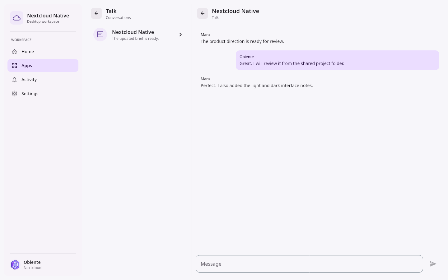 Homepage Conversation workspace: Active conversation
