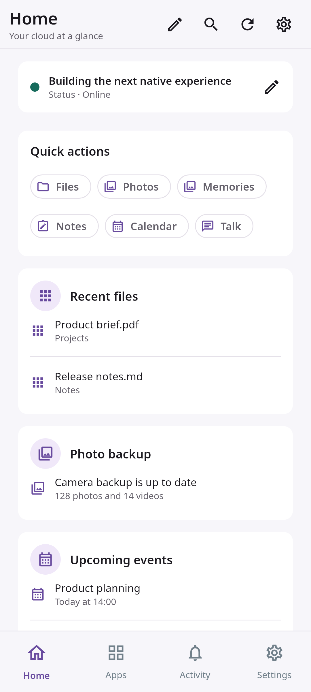 Workspace Home dashboard: Ready