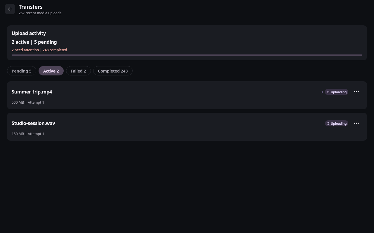 Files Transfer center: Active transfer